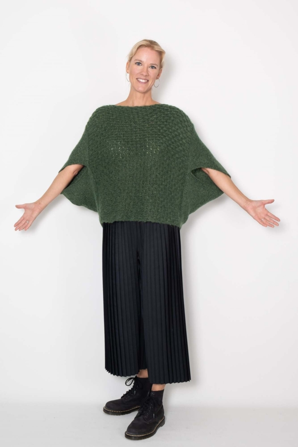 Strik Poncho Vest GREEN flaskegrøn