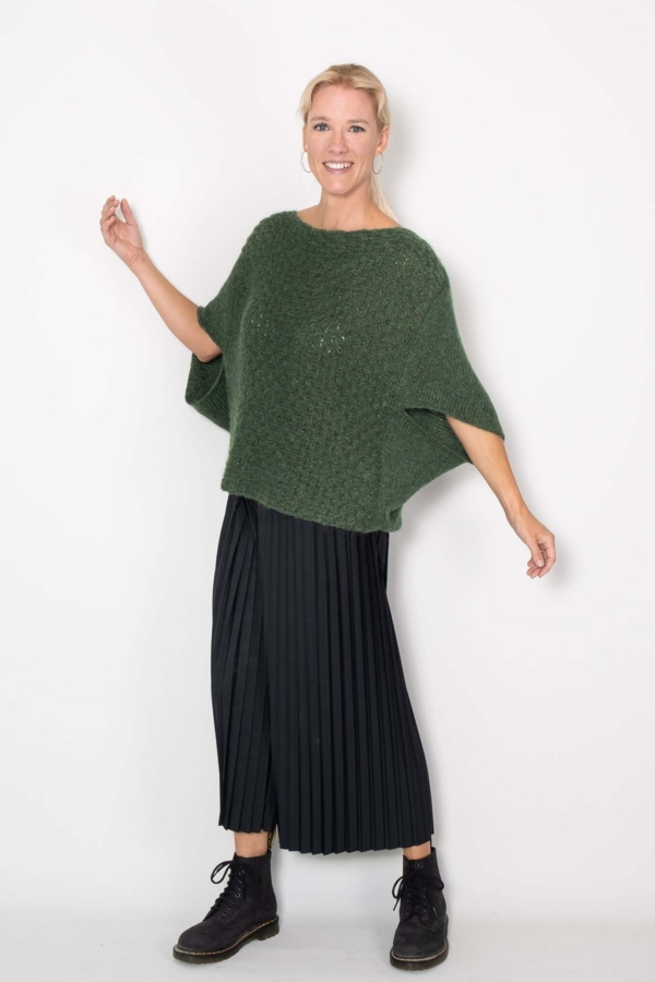 Strik Poncho Vest GREEN flaskegrøn